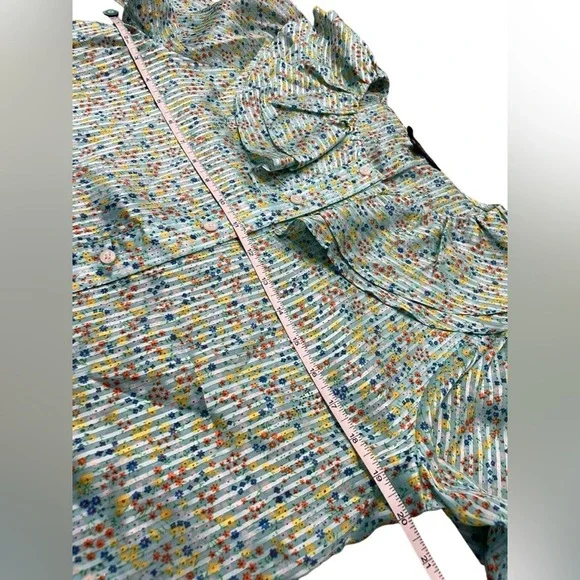 J. Crew Ruffle Blouse Aqua Metallic Floral Field Day Print Size Small - Picture 6 of 8